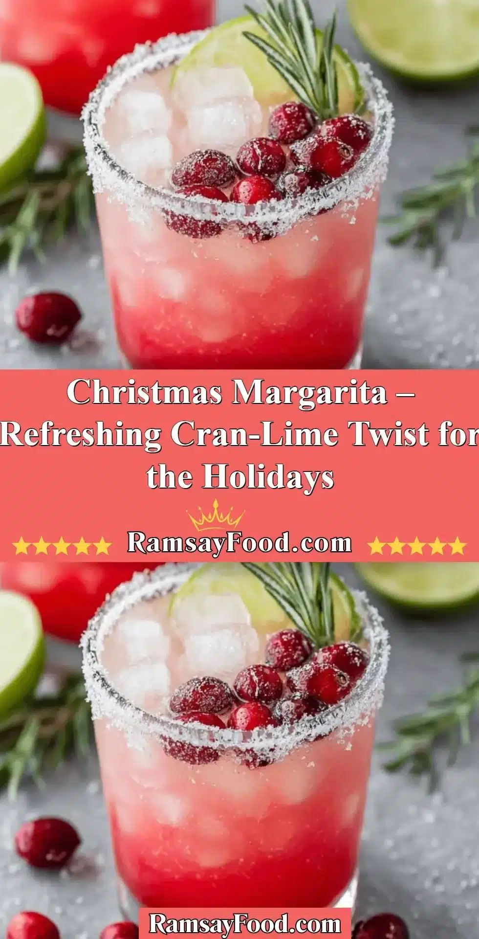A vibrant Christmas Margarita with a cran-lime twist, holiday drink recipe