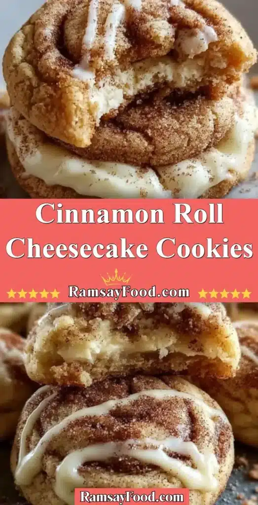Delicious cinnamon roll cheesecake cookies on a plate, topped with icing.