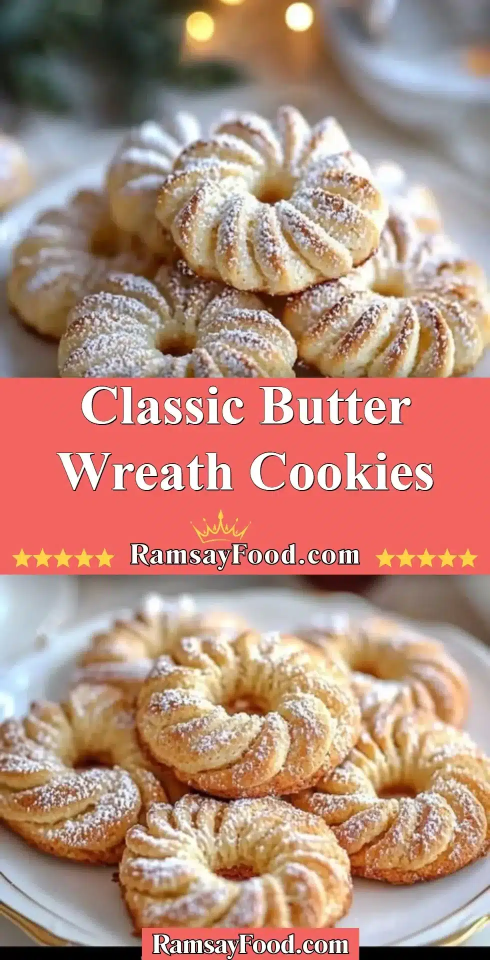Classic Butter Wreath Cookies 2 Classic Butter Wreath Cookies decorated for the holidays