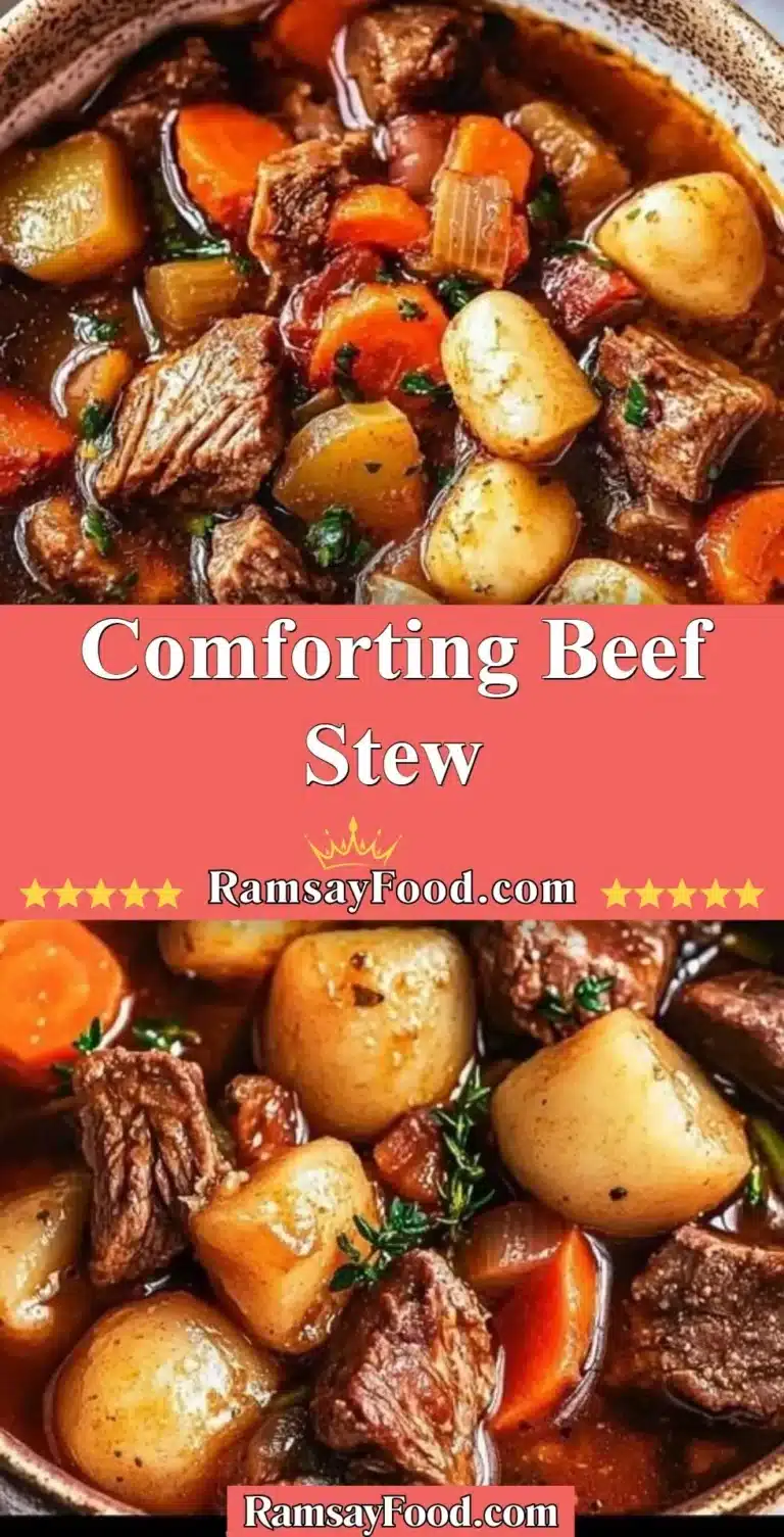 Comforting beef stew with tender meat and fresh vegetables in a bowl.