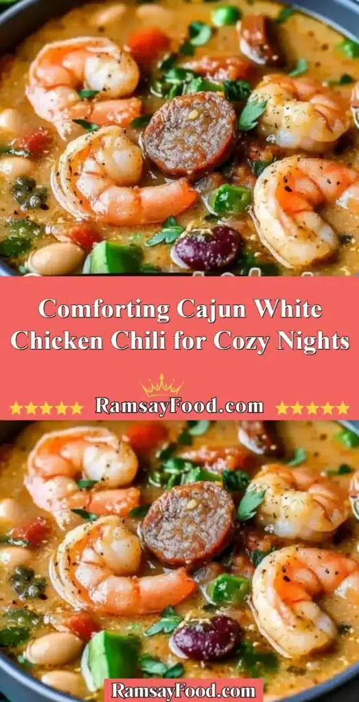 Bowl of comforting Cajun White Chicken Chili garnished with herbs