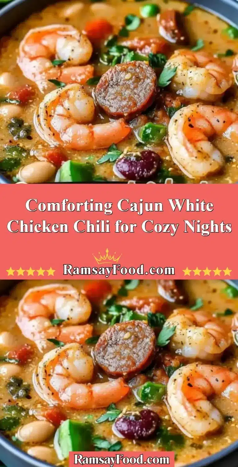 Bowl of comforting Cajun White Chicken Chili garnished with herbs