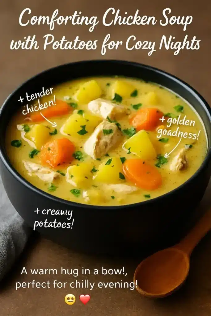 Bowl of comforting chicken soup with potatoes for cozy nights