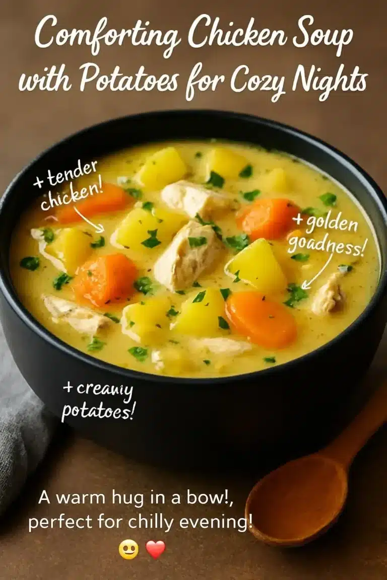 Bowl of comforting chicken soup with potatoes for cozy nights