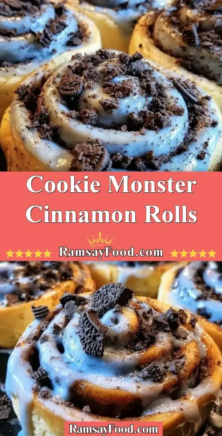 Delicious Cookie Monster Cinnamon Rolls with vibrant blue frosting and cookie toppings