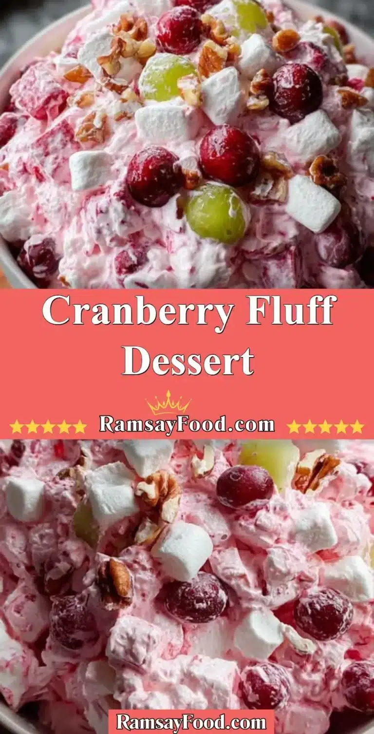Delicious Cranberry Fluff dessert with whipped cream and cranberries