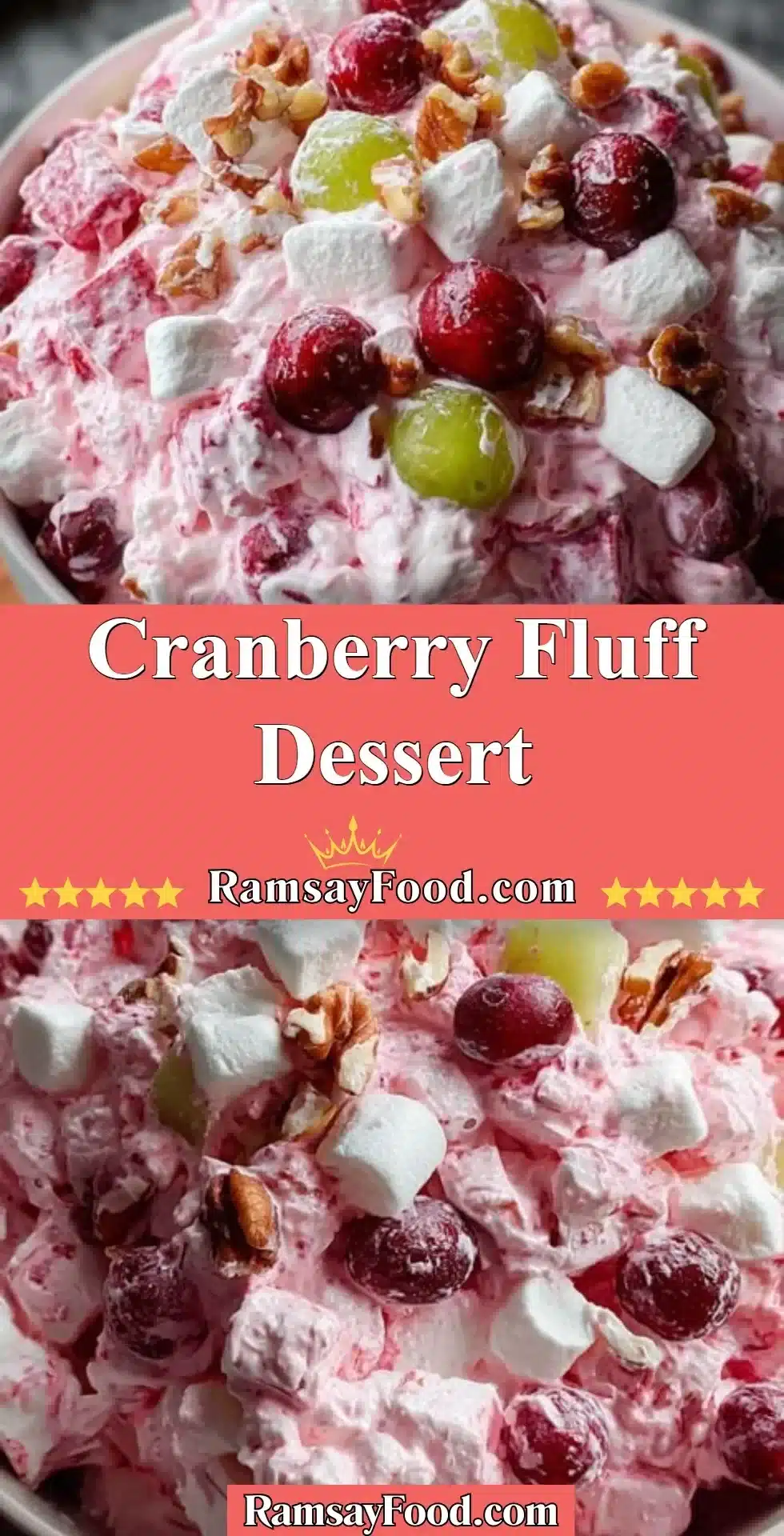 Cranberry Fluff Dessert 2 Delicious Cranberry Fluff dessert with whipped cream and cranberries