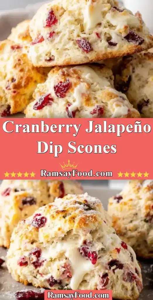 Cranberry jalapeño dip scones served on a rustic wooden platter.