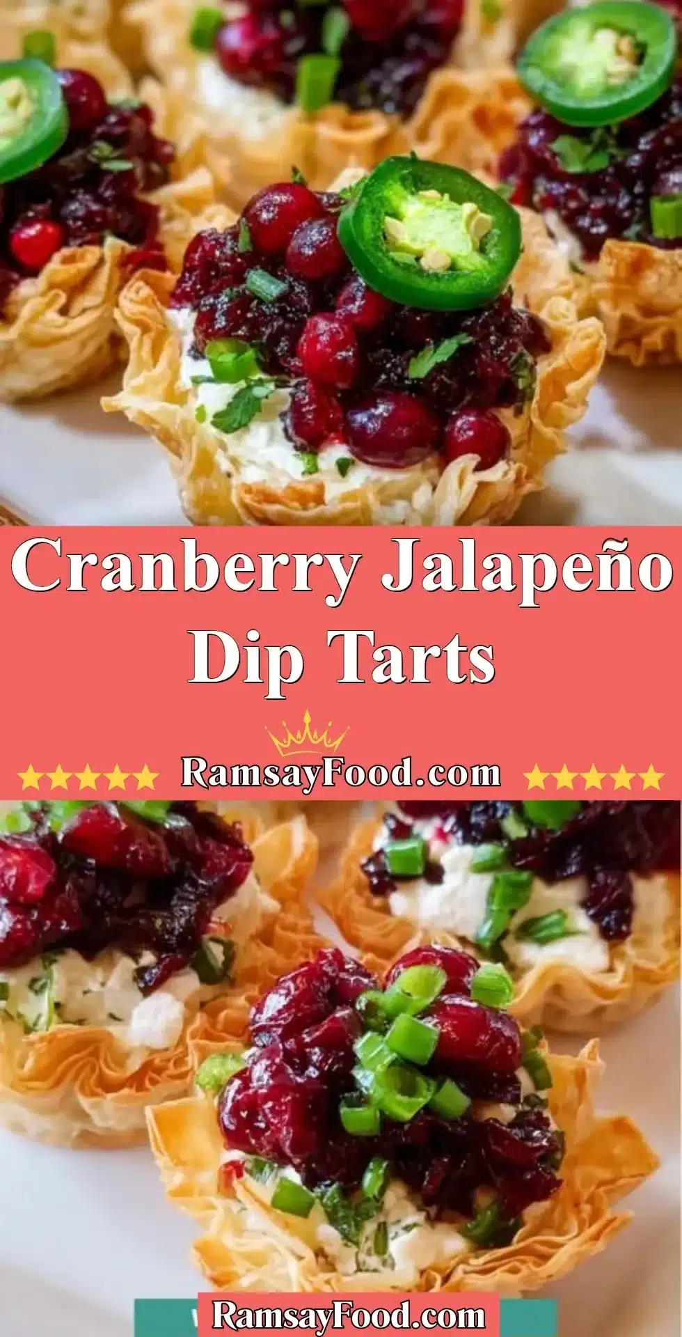 Cranberry Jalapeño Dip Tarts 2 Cranberry Jalapeño Dip Tarts served on a festive platter