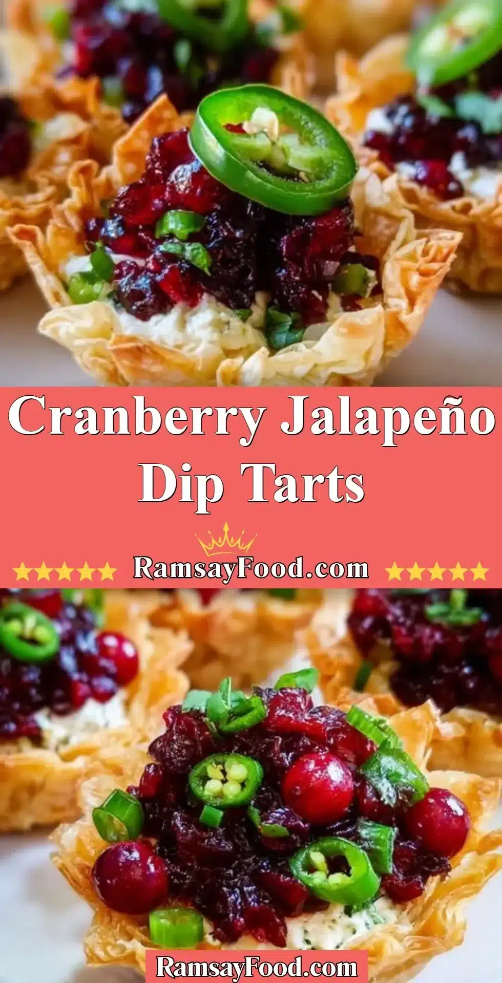 Delicious Cranberry Jalapeño Dip Tarts served on a platter.