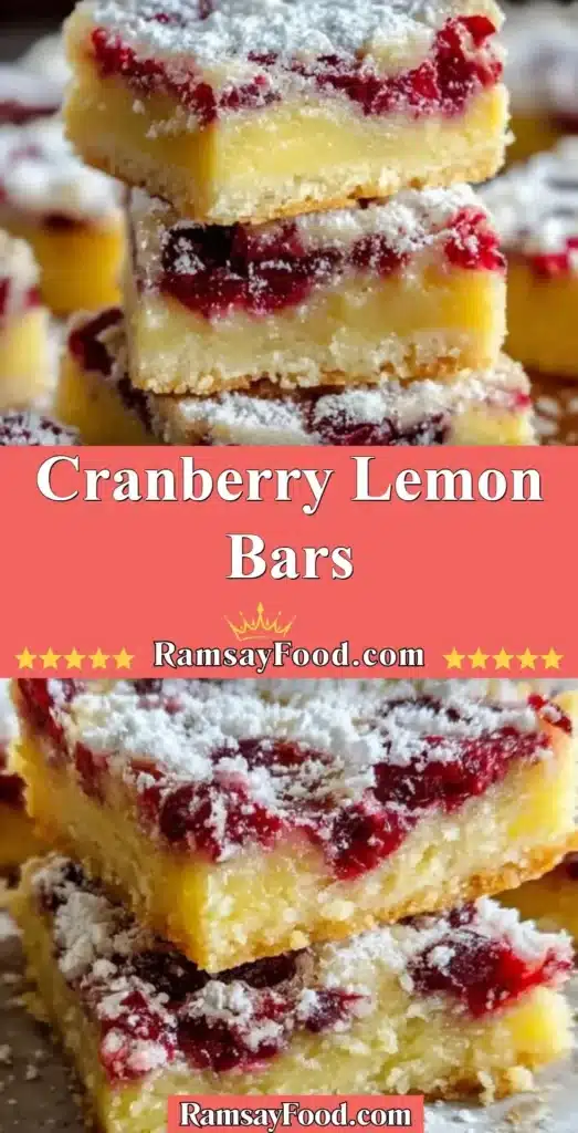 Delicious cranberry lemon bars served on a plate with fresh cranberries and lemon slices.