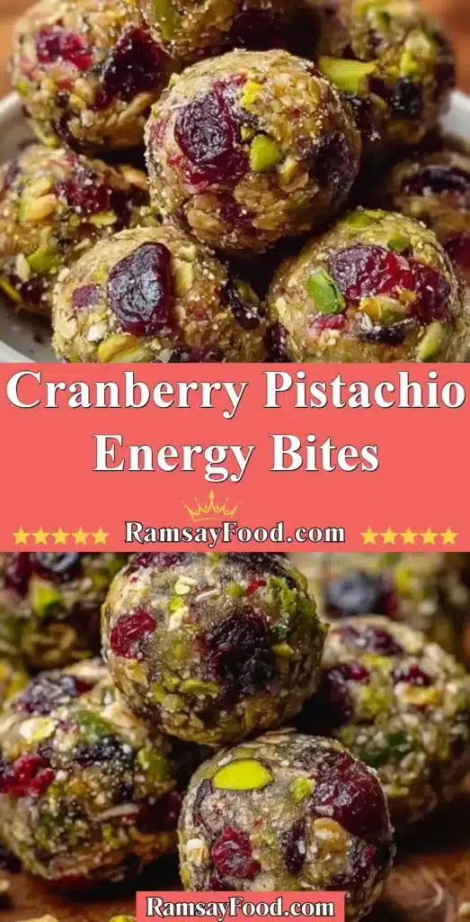 Cranberry pistachio energy bites, a healthy snack option packed with nutrition.