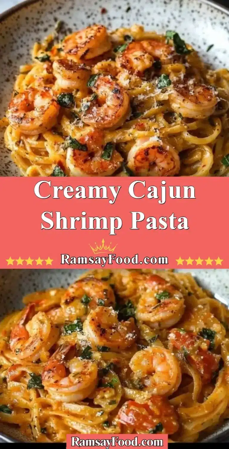 Delicious creamy Cajun shrimp pasta with vibrant colors and rich sauce