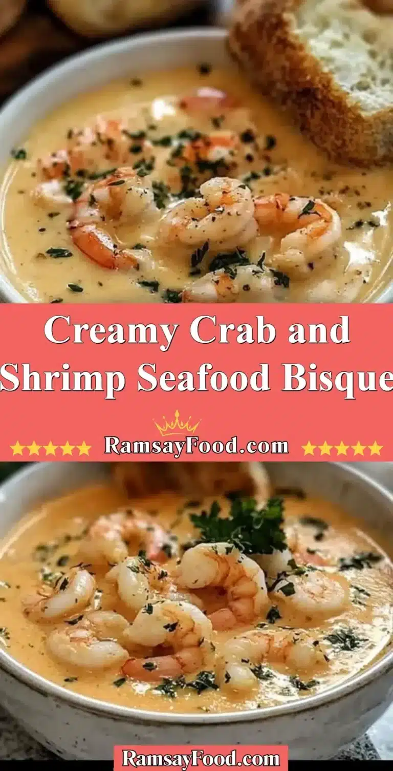 Creamy Crab and Shrimp Seafood Bisque 7 Delicious creamy crab and shrimp seafood bisque served in a bowl