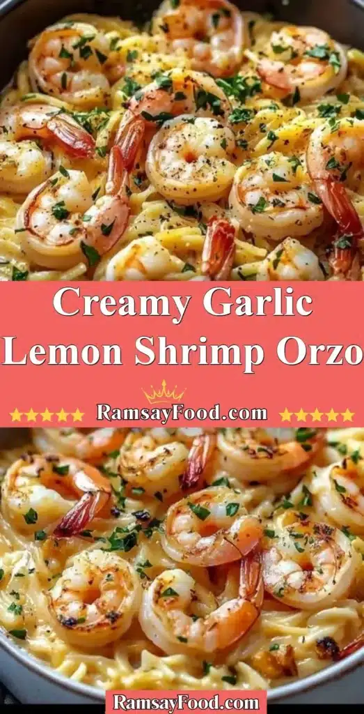 Creamy Garlic Lemon Shrimp served with orzo pasta