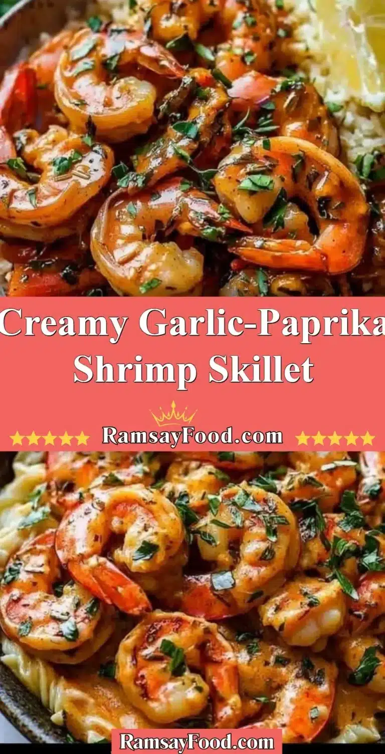 Creamy Garlic-Paprika Shrimp Skillet 5 Creamy garlic-paprika shrimp skillet served in a rustic pan