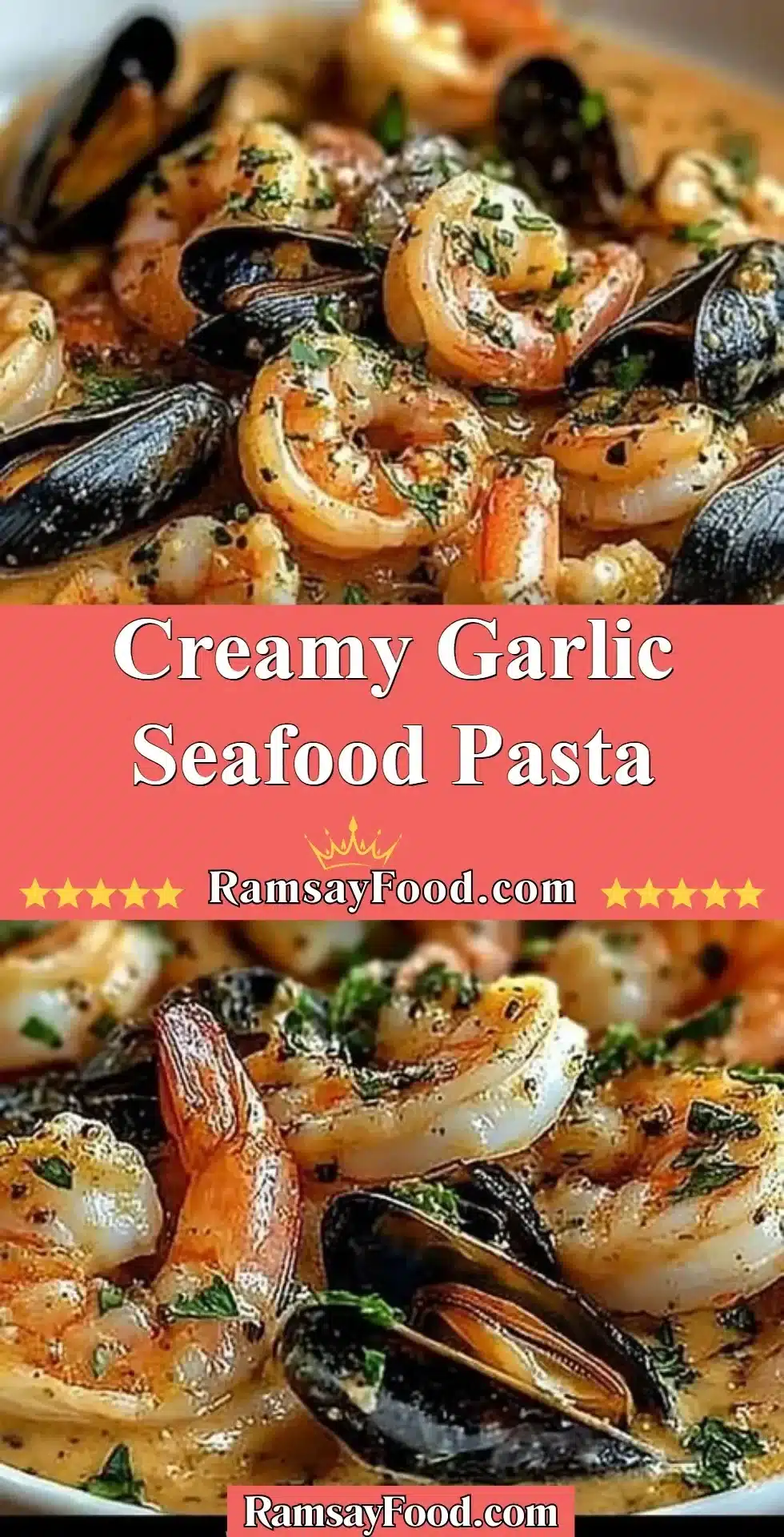 Creamy Garlic Seafood Pasta 2 Creamy garlic seafood pasta with shrimp and scallops in a rich sauce