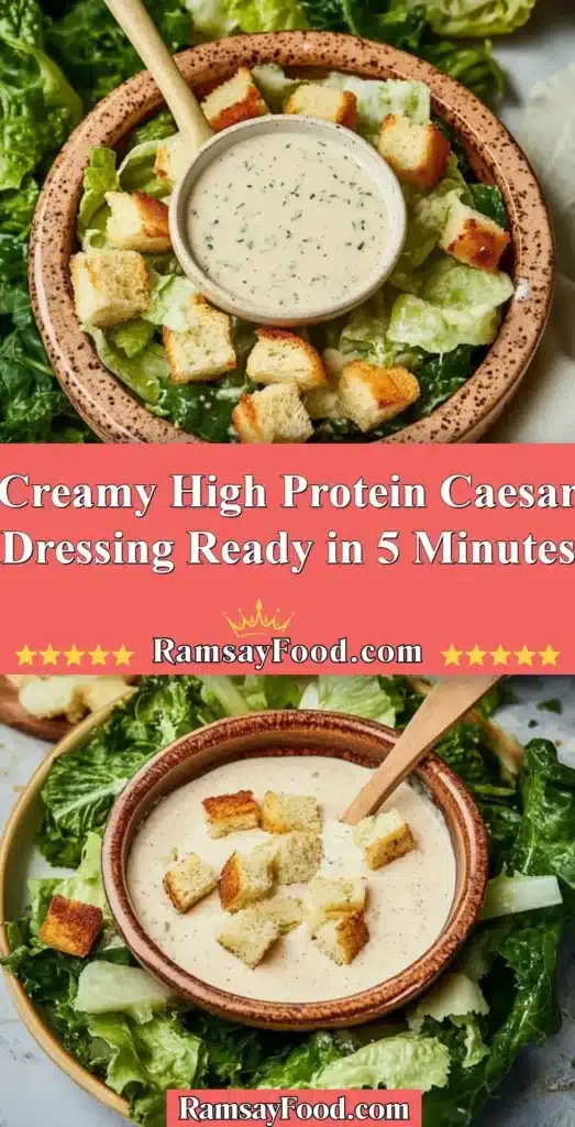 Creamy high protein Caesar dressing prepared in 5 minutes for salads