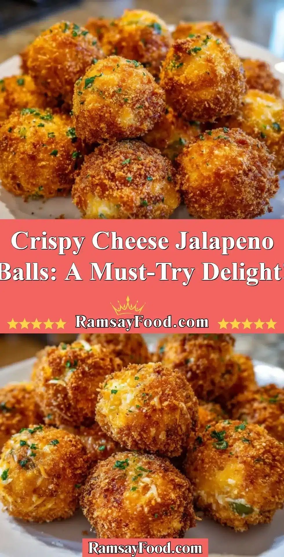 Plate of crispy cheese jalapeno balls, a crunchy and spicy snack delight.