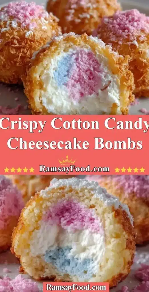 Crispy cotton candy cheesecake bombs, a delicious dessert treat