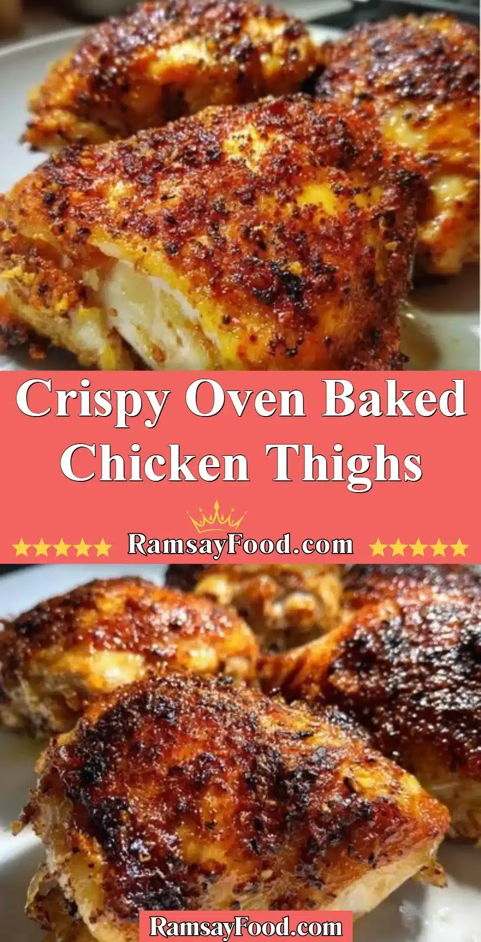 Crispy Oven Baked Chicken Thighs 2 Crispy oven baked chicken thighs garnished and ready to eat