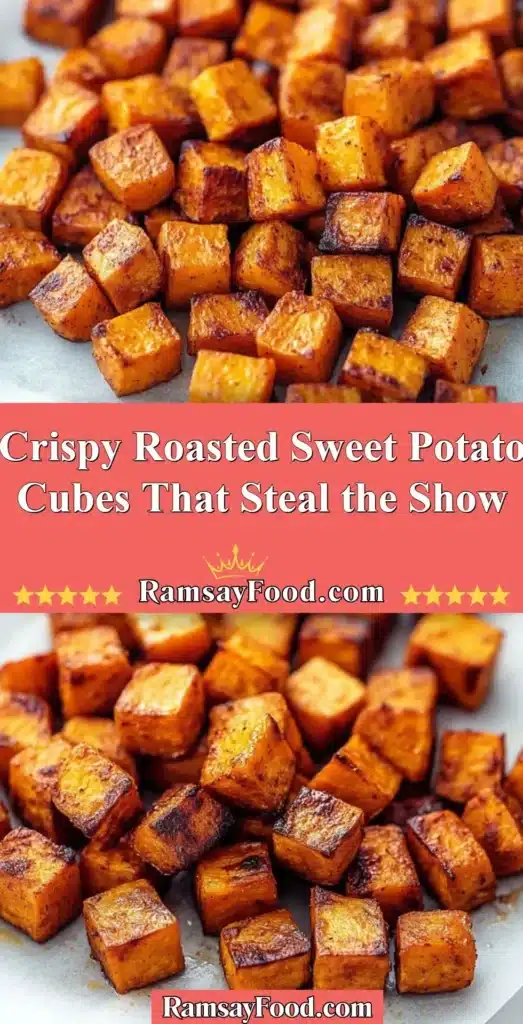 Crispy roasted sweet potato cubes ready to serve