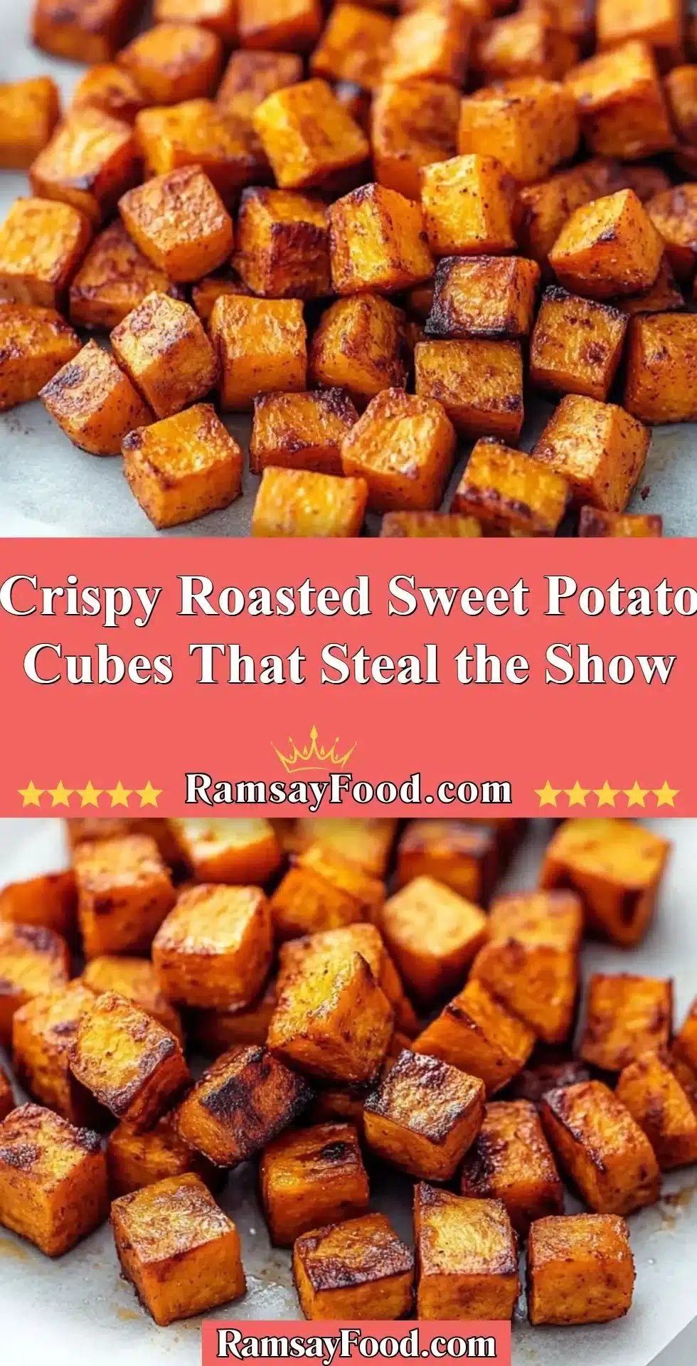 Crispy Roasted Sweet Potato Cubes That Steal the Show 2 Crispy roasted sweet potato cubes ready to serve