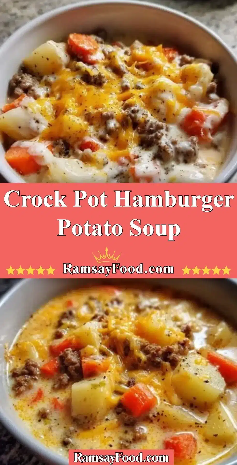Crock Pot Hamburger Potato Soup in a bowl topped with fresh herbs
