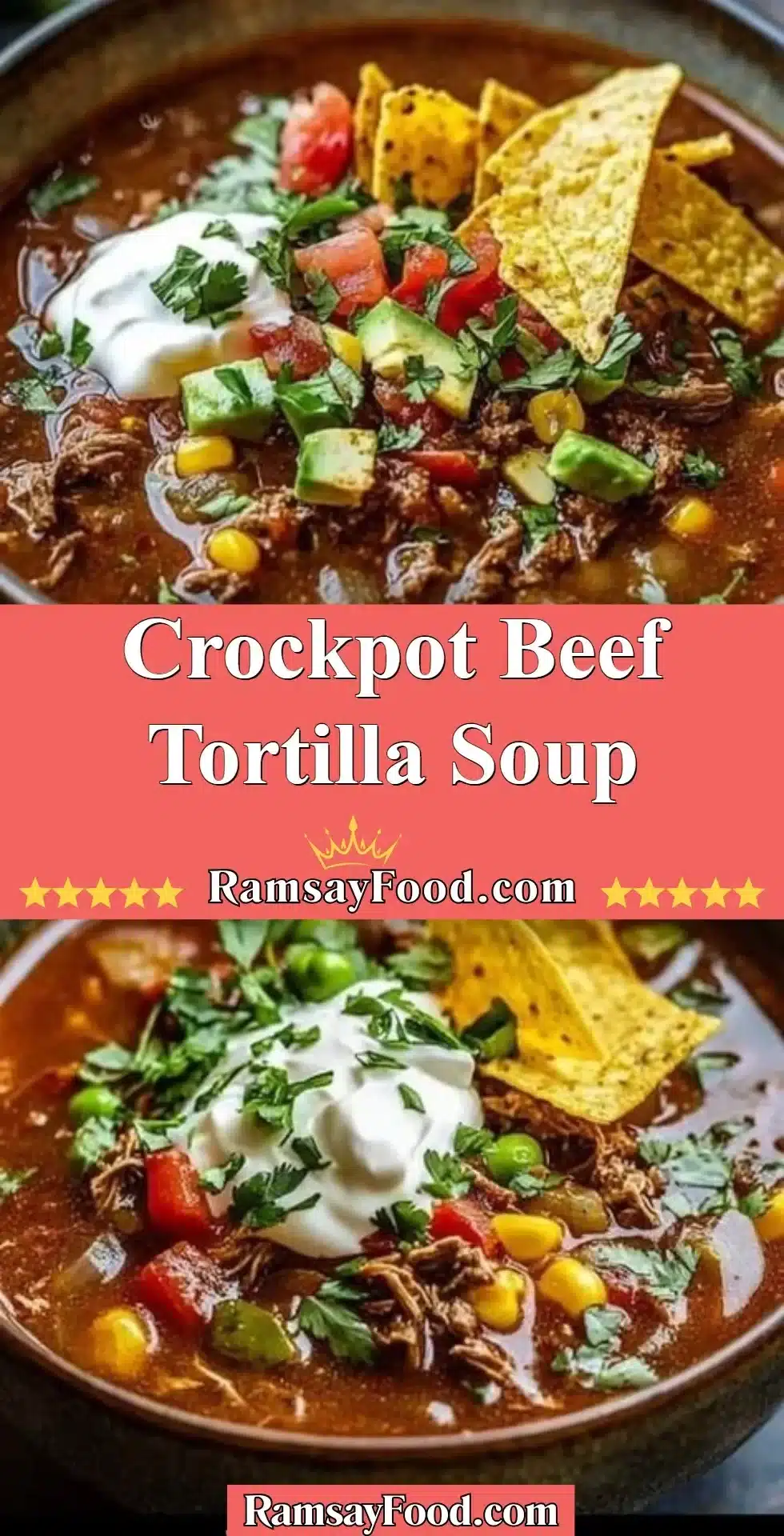 Crockpot Beef Tortilla Soup 2 Delicious Crockpot Beef Tortilla Soup with beef, beans, and tortilla chips