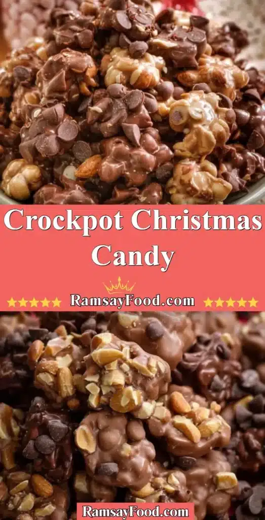 Delicious Crockpot Christmas candy made with chocolate and nuts.