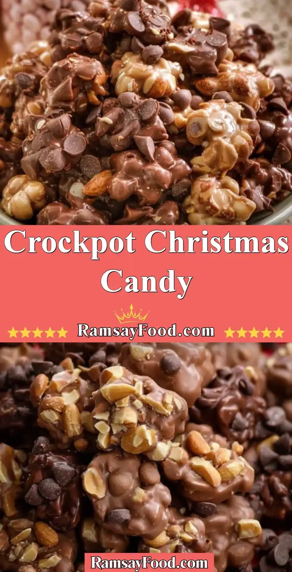 Delicious Crockpot Christmas candy made with chocolate and nuts.