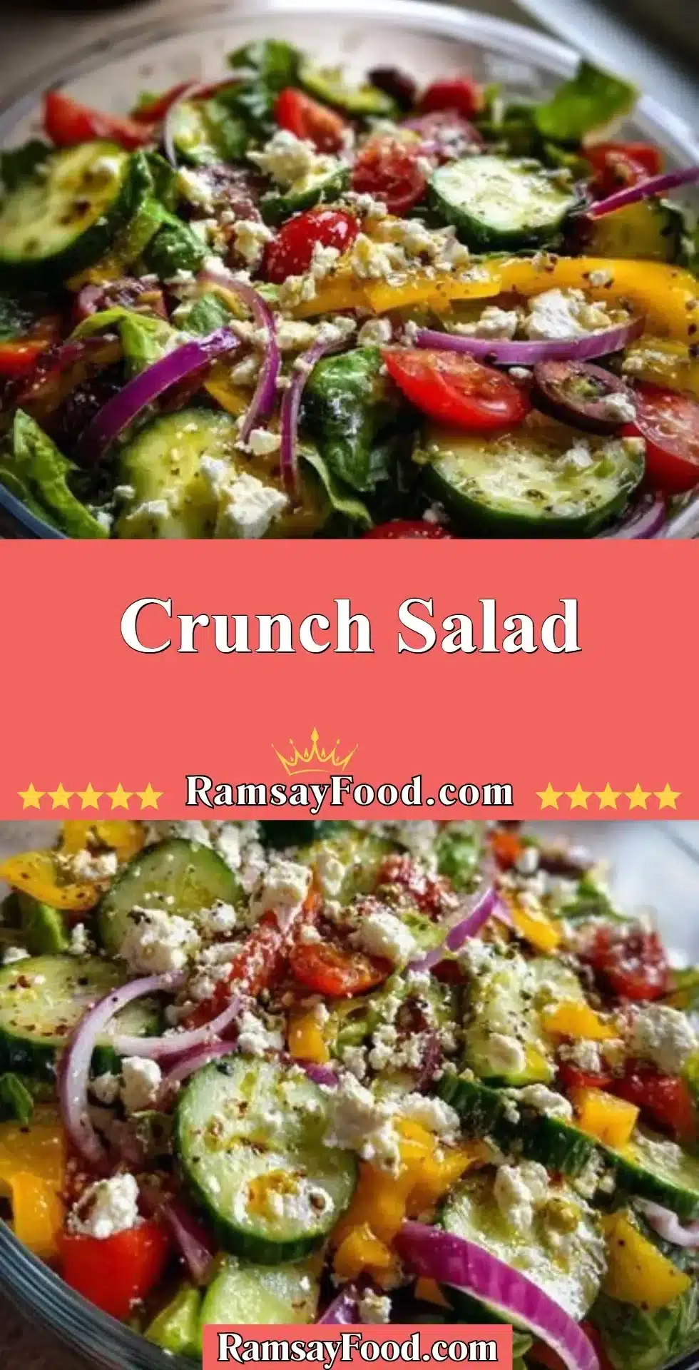 Crunch Salad 2 Delicious and colorful Crunch Salad with fresh vegetables and crispy toppings.