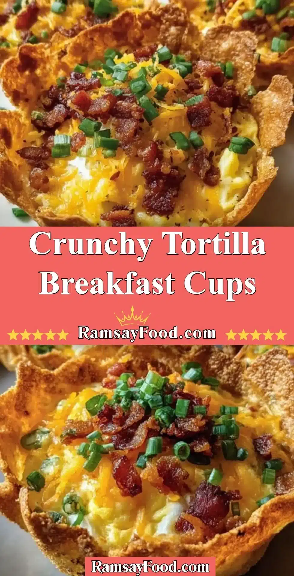 Crunchy tortilla breakfast cups filled with eggs and vegetables