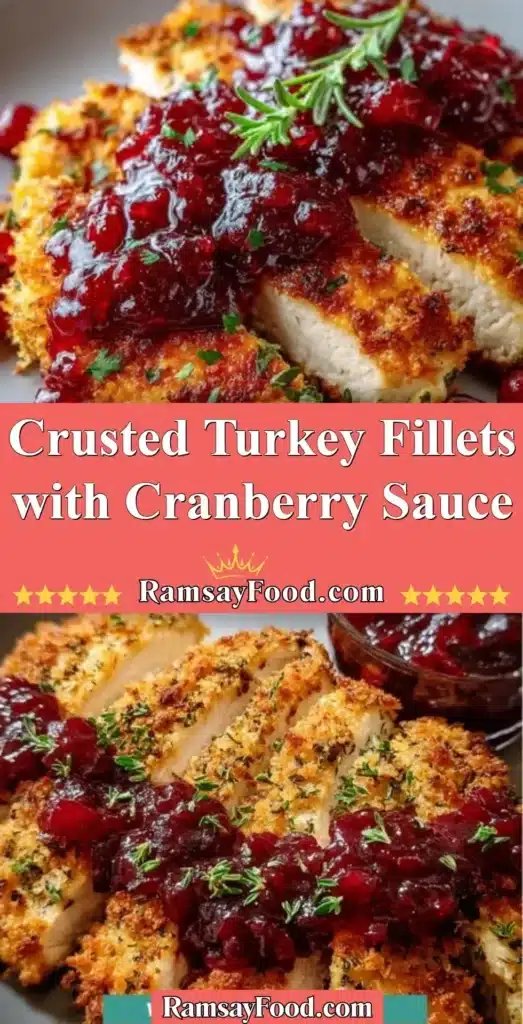 Crusted turkey fillets served with cranberry sauce for a delicious meal
