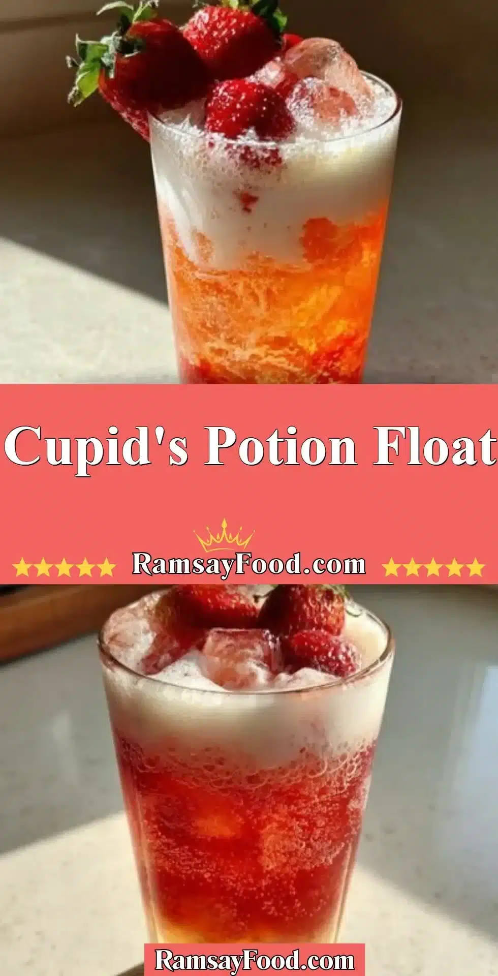 Cupid's Potion Float drink with colorful layers and heart decorations