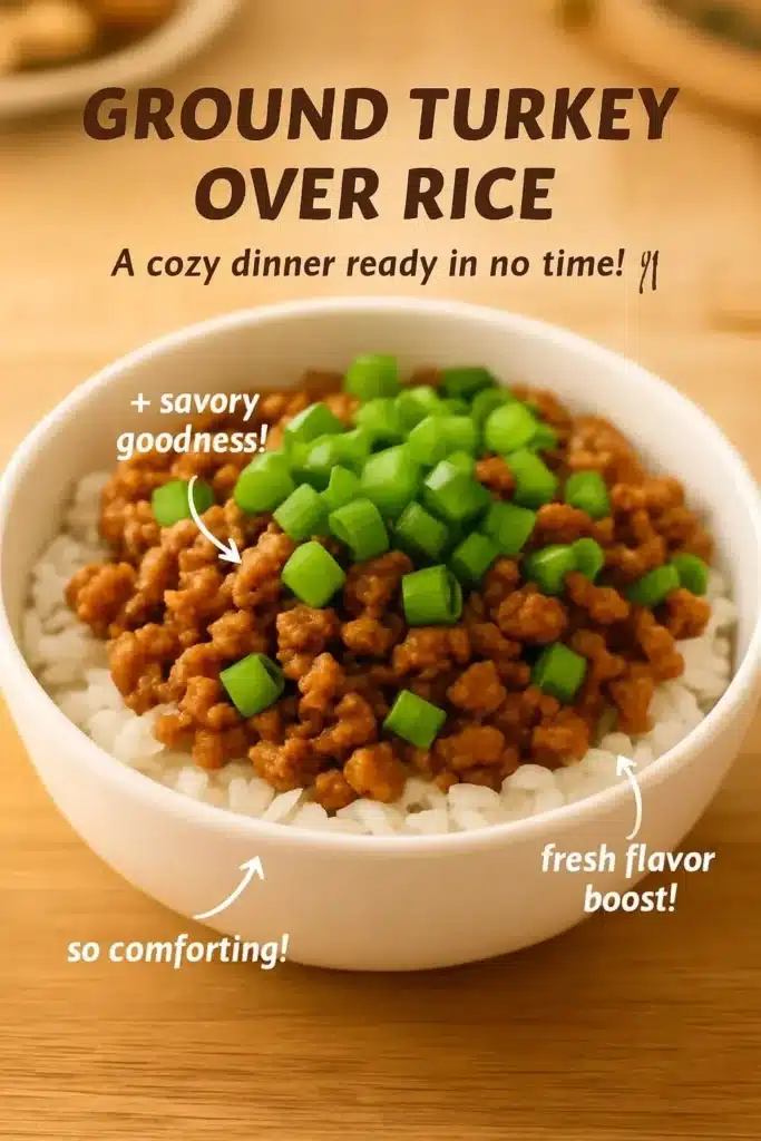 Ground turkey over rice served in a bowl for a quick weeknight dinner.