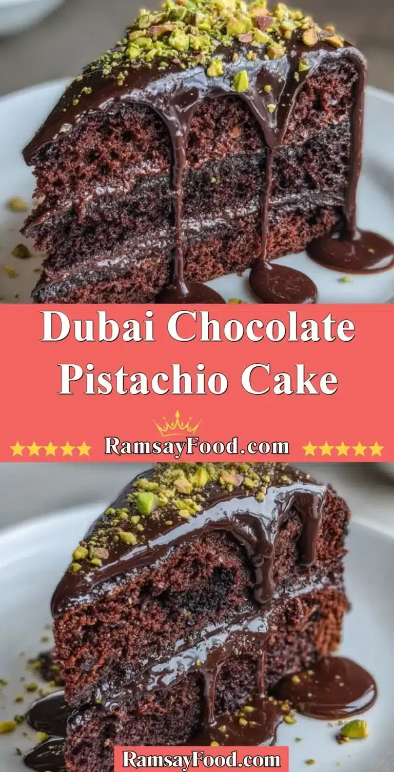 Delicious chocolate pistachio cake from Dubai, featuring rich chocolate and crunchy pistachios.