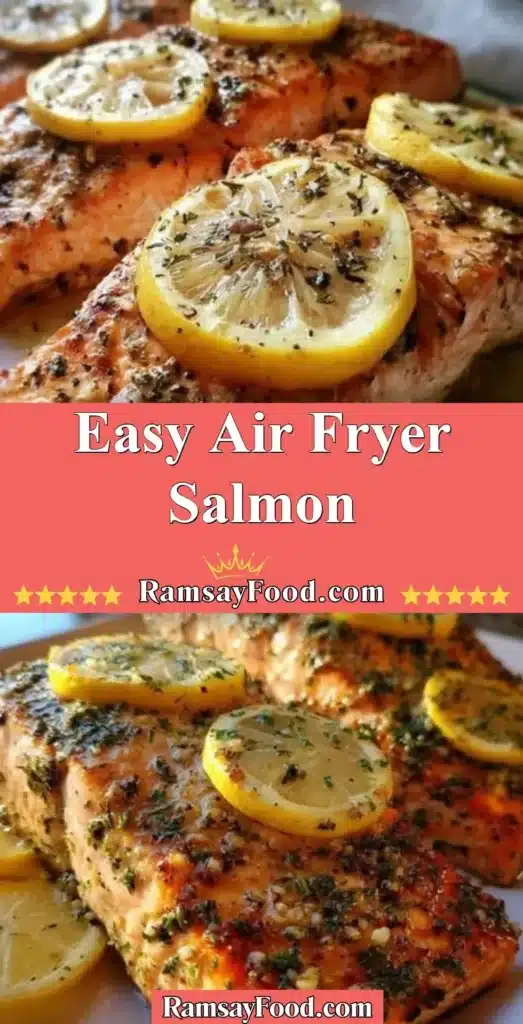 Delicious air fryer salmon with herbs and lemon on a plate