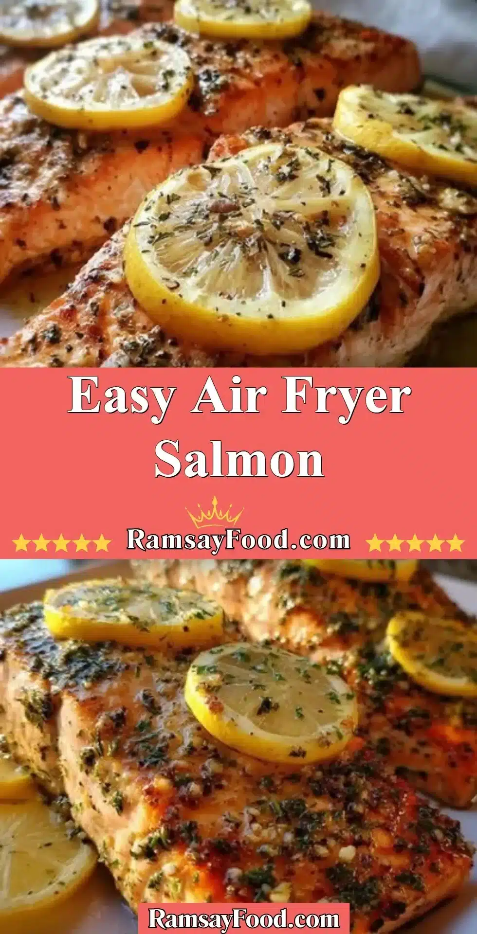 Delicious air fryer salmon with herbs and lemon on a plate