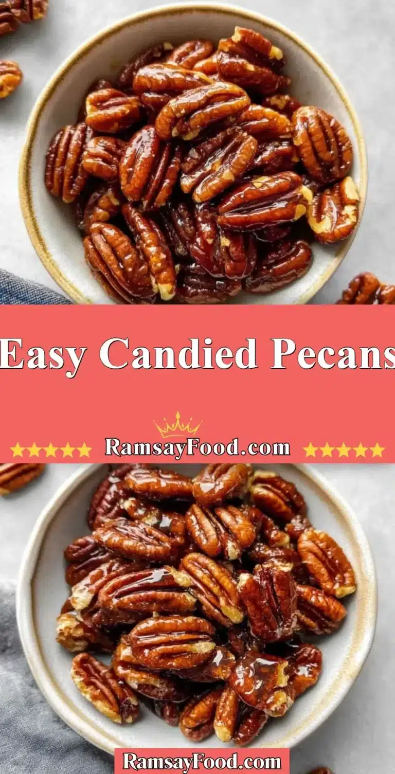 Easy Candied Pecans 8 Bowl of easy homemade candied pecans with a sprinkle of sugar.