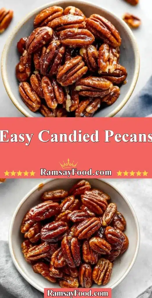 Bowl of easy candied pecans ready to eat for a sweet snack