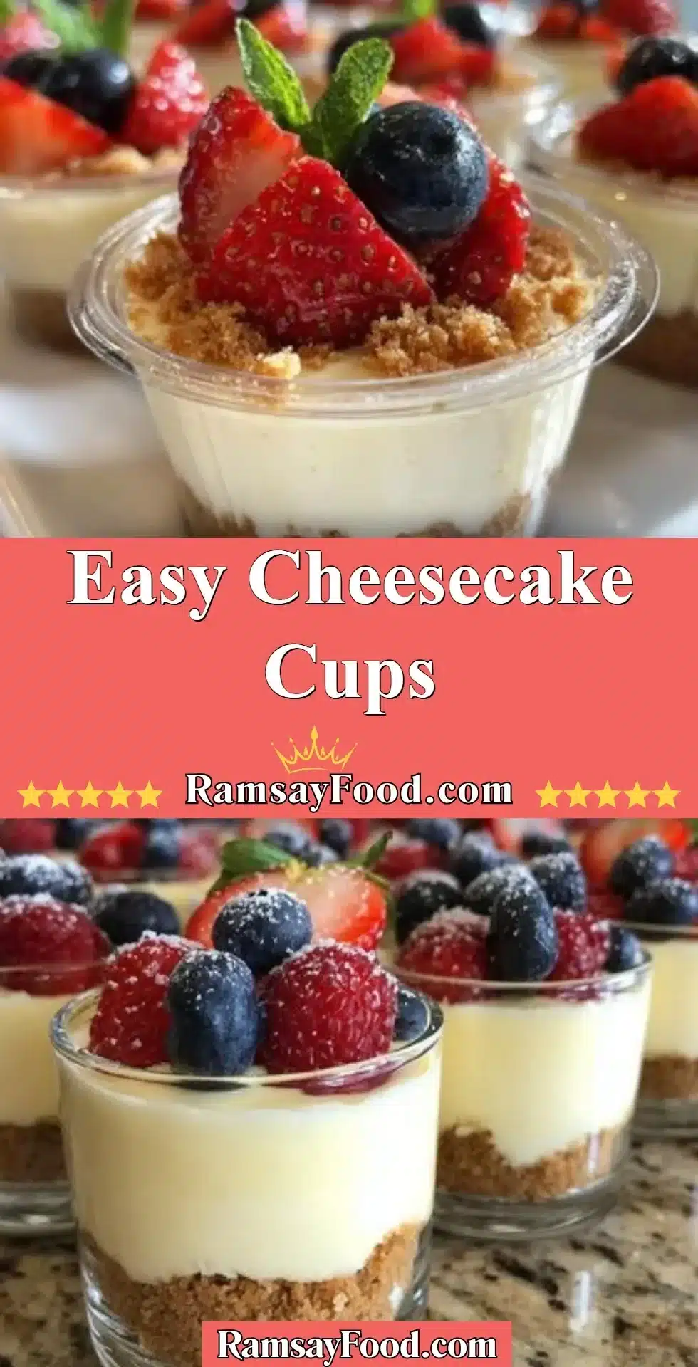 Delicious easy cheesecake cups served in clear dessert cups