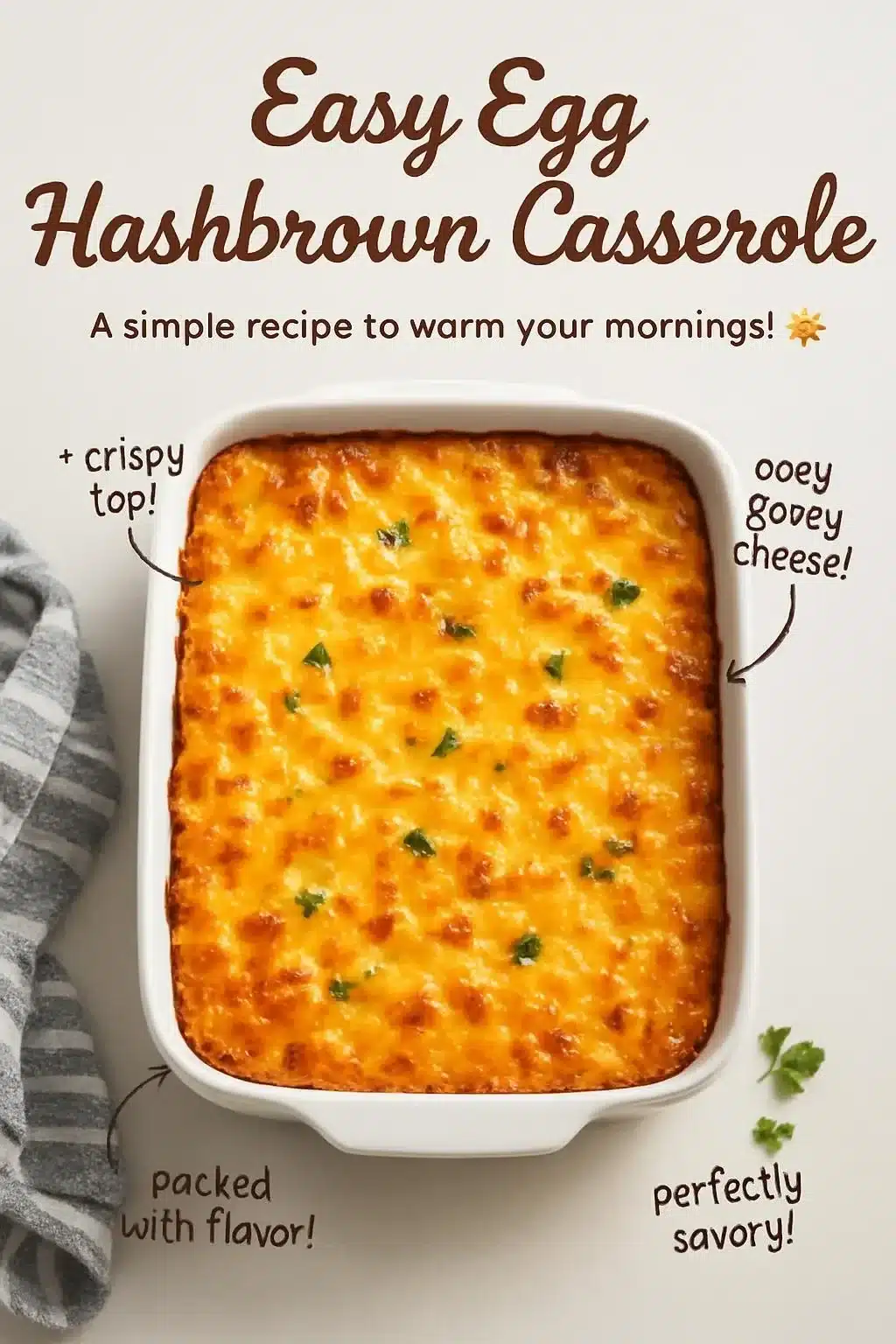 Delicious egg hashbrown casserole served in a cozy breakfast setting.