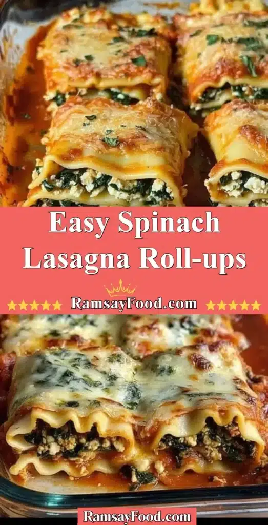 Easy spinach lasagna roll-ups served on a plate with fresh basil garnish.