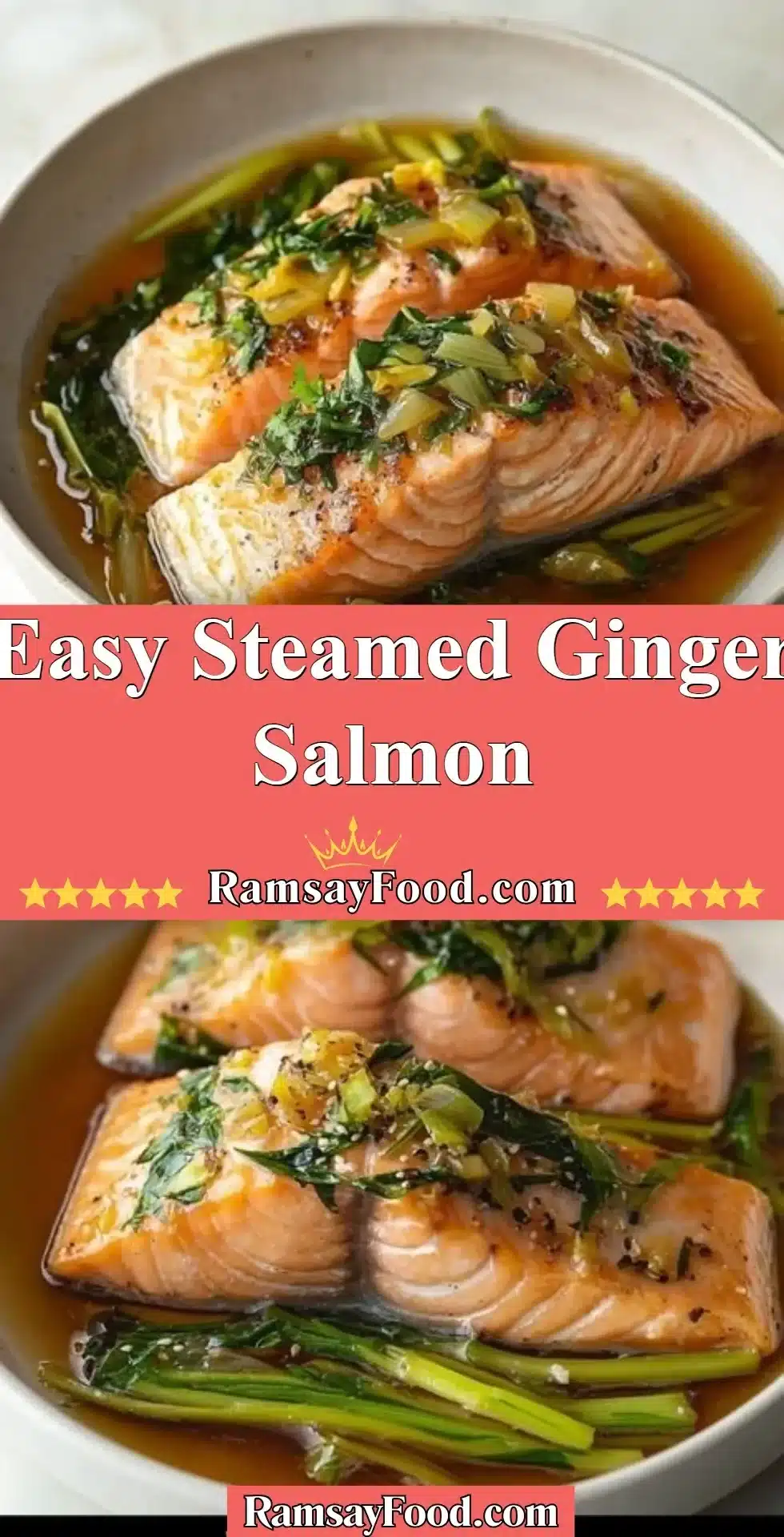 Easy Steamed Ginger Salmon 2 Steamed ginger salmon served with vegetables on a plate