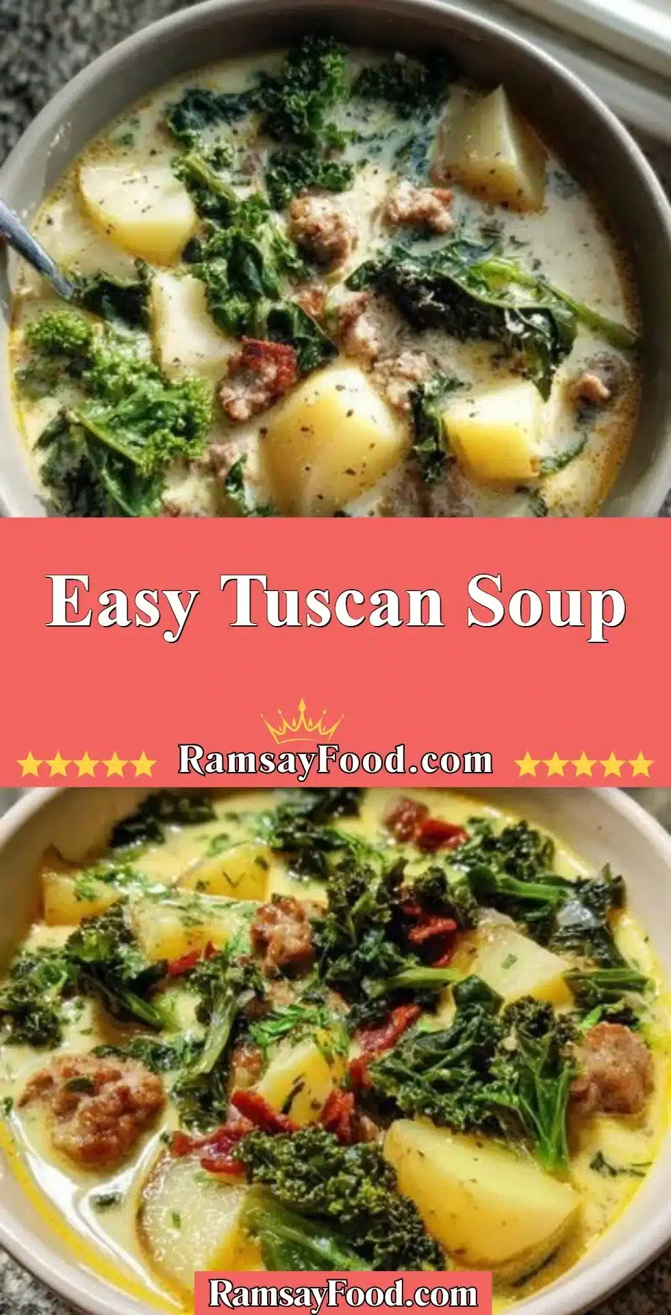 Bowl of easy Tuscan soup garnished with herbs and vegetables