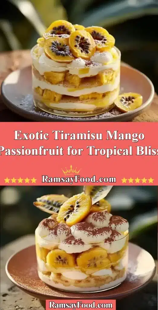 Exotic Tiramisu Mango Passionfruit dessert showcasing tropical flavors