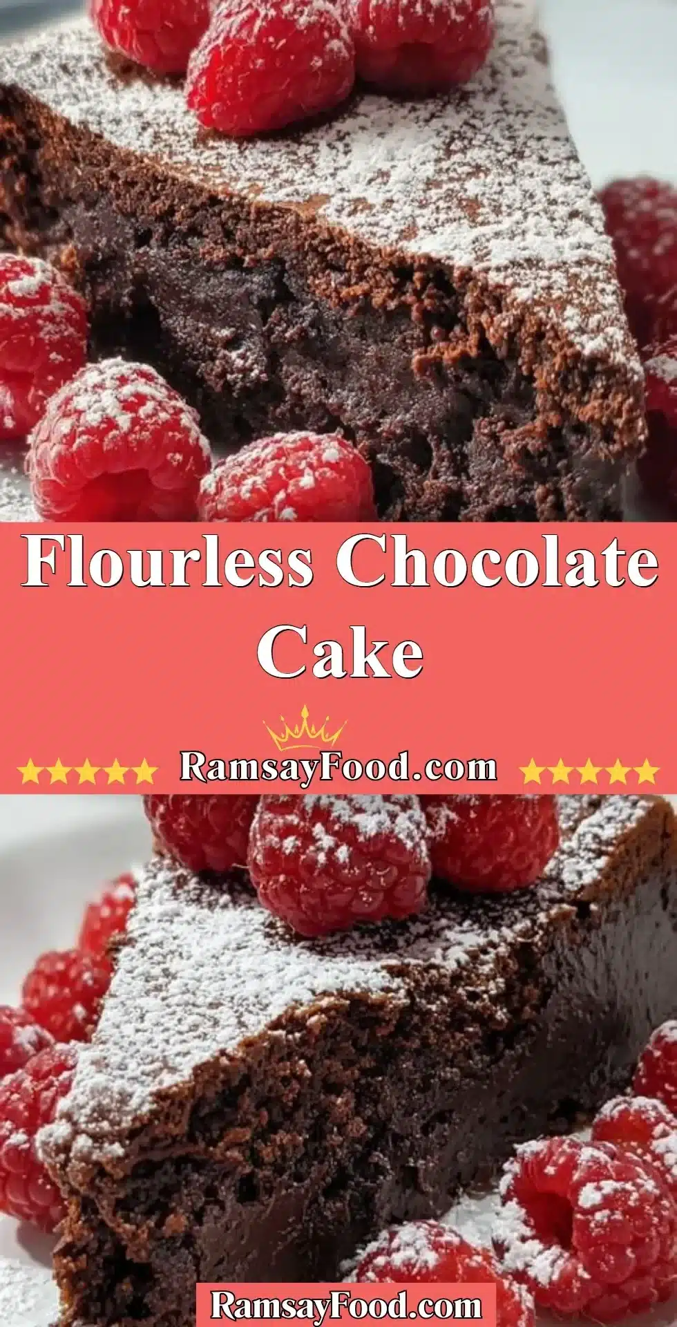 Flourless Chocolate Cake 2 Deliciously rich Flourless Chocolate Cake served on a decorative plate