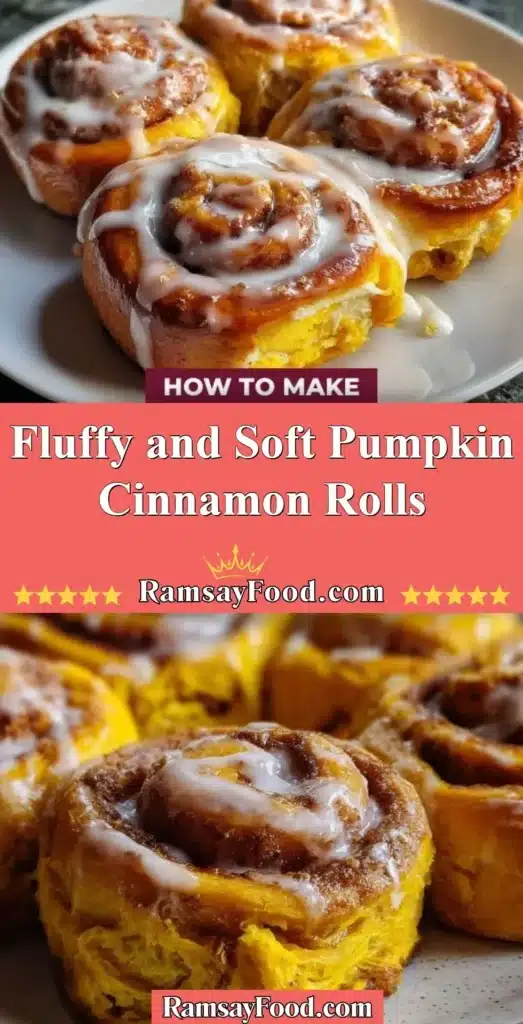 Fluffy and soft pumpkin cinnamon rolls topped with cinnamon glaze.