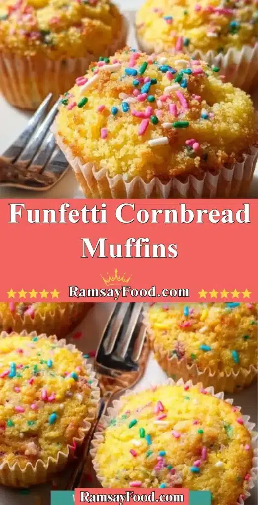 Delicious Funfetti Cornbread Muffins topped with colorful sprinkles
